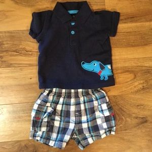 Puppy polo with matching plaid shorts